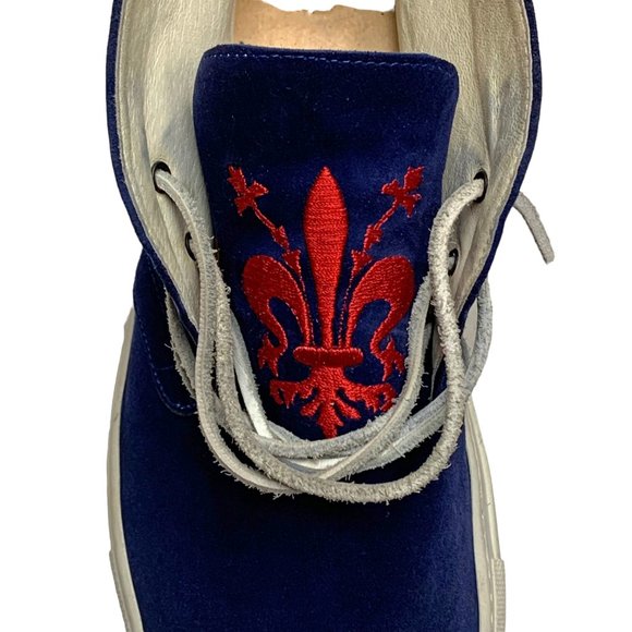 Del Toro Italian Navy Suede Red Embroidered Tongue Chukka Sneakers - Picture 4 of 12